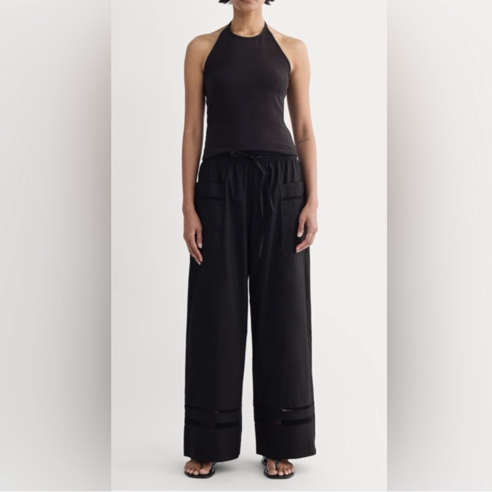 EVERLANE Organic Cotton Lace Trim Pant with Wraparound Side Pockets, Size L, NWT